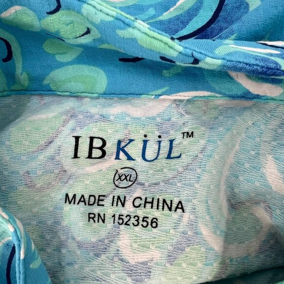 IBKUL XXL Women Long Sleeve Shirt Blue Green Swirl Pattern Nylon Blend Mock Neck - Picture 3 of 9